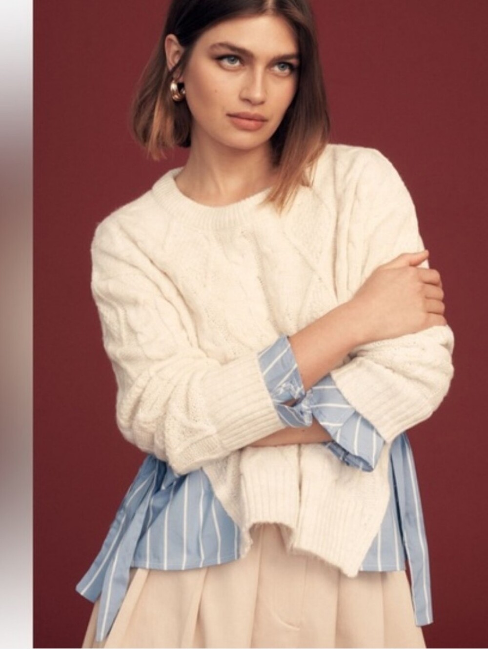 Anthropologie Cream Cable-Knit Cowl Sweater